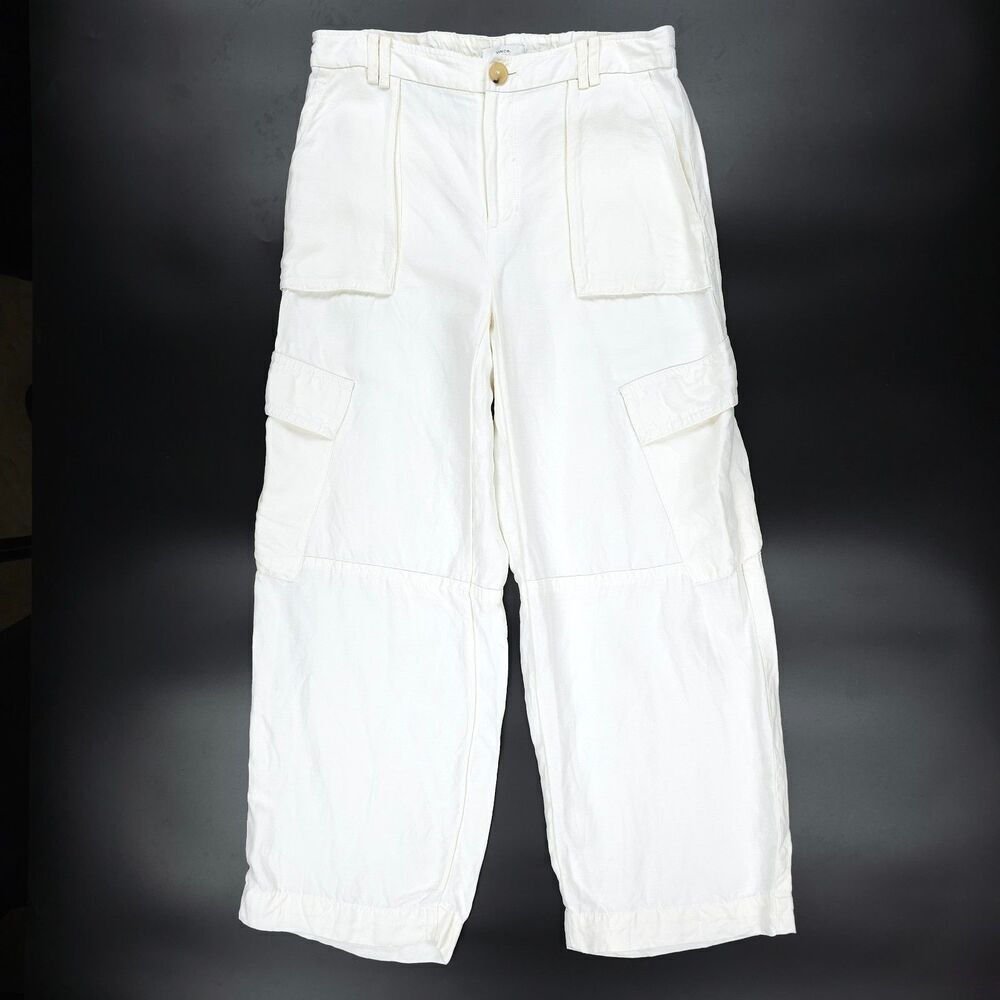 NEW Vince Linen Drop-Waist Wide-Leg Cargo Pant Minimal Clean Girl Beachy Boho 10